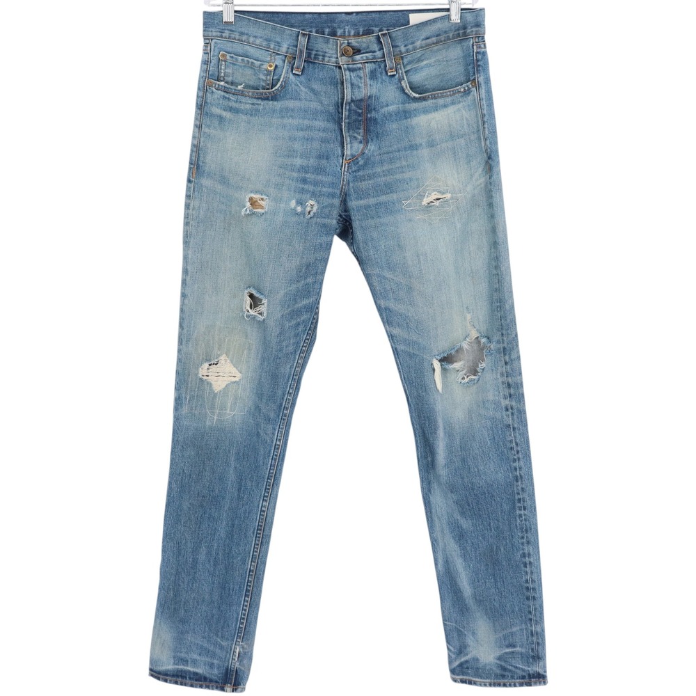 Rag & Bone Fit 3 Standard Issue Slim Straight Distressed Jeans Size 32 Yuma Blue